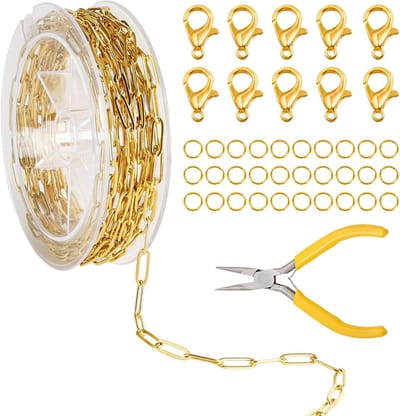 Roestvrijstalen Ketting Pakket 3,6m - DIY Sieraden Maken met 10 Karabijnsluitingen en 30 Springringen - Goudkleurig