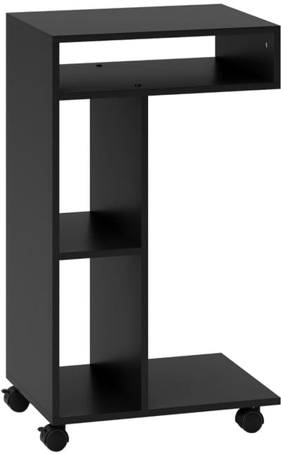 Merax C-vormige Bijzettafel op Wielen - Laptoptafel met 3 Opbergvakken - Serveerwagen - Zwart - 40 x 30 x 69 cm