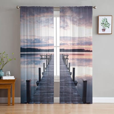 Meer Plank Brug Wolken Moderne Tule Gordijnen Voor Woonkamer Slaapkamer Huis Keuken Raam Transparante Gordijnen 135W x 114H(cm) gray