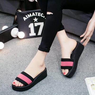 Vier Zomer Dames Schoenen Platform Comfortabele Platform Antislip Slippers Wedge Strand Slippers Huis Sandalen Zapatos Mujer 35 roze