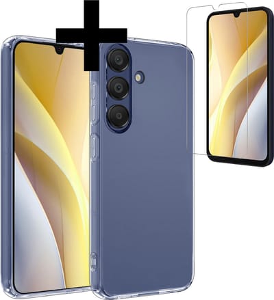 Hoesje - Met Screenprotector - Geschikt voor Samsung Galaxy A15 - Sterk & Shockproof - Back Cover - Siliconen Case - Telefoon Hoes - Telefoonhoesjes - Transparant