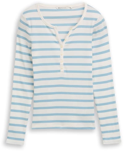 Tom Tailor Denim - Slim fit Henley-shirt met lange mouwen - Maat XXL - calm blue white stripe