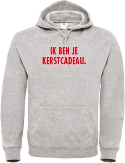 Foute kersttrui hoodie grijs S - Ik ben je kerstcadeau - rood - soBAD. | Kersttrui soBAD. | kerstsweaters volwassenen | kerst hoodie volwassenen | Kerst outfit | Foute kerst truien