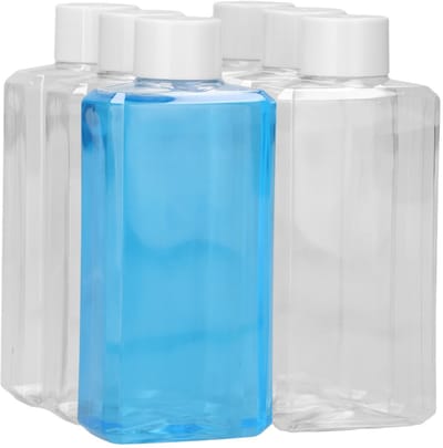 6 x 250 ml moderne rechthoekige fles PET transparant + Schroefdop wit - PET Kunststof BPA-vrij - Plastic Flessen Navulbaar - Met Dop - Lege Flessen - 6 stuks