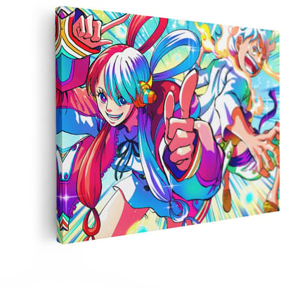 Artaza Canvas Schilderij Anime - 120x90 cm - Wanddecoratie Luffy En Uta - Muurdecoratie One Piece - Kleurrijke Schilderijen Op Canvas