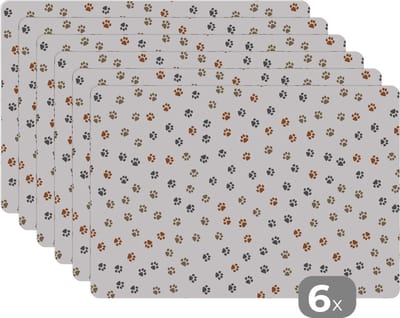Placemat - Placemats kunststof - Katten - Pootafdruk - Huisdieren - Patronen - 45x30 cm - 6 stuks - Hittebestendig - Anti-Slip - Onderlegger - Afneembaar