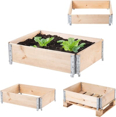 KADAX Palletframe van hout, stapelbaar houten frame, opzetframe voor tuin, verhoogd bloembed, plantenbak, tuinbed, groentebed, kruidenbed (80 x 60 x 22,5 cm)