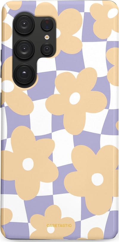Casetastic hoesje geschikt voor Samsung Galaxy S25 Ultra - Dubbellaagse bescherming - Madeliefjes feest - Fashion Case - Zand Wit Lila Zilver