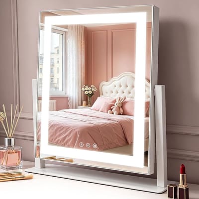 Verlichte make-upspiegel met 3 dimbare modi, compacte Hollywood-stijl tafelspiegel van 30 x 40 cm, ideaal voor make-up en verzorging