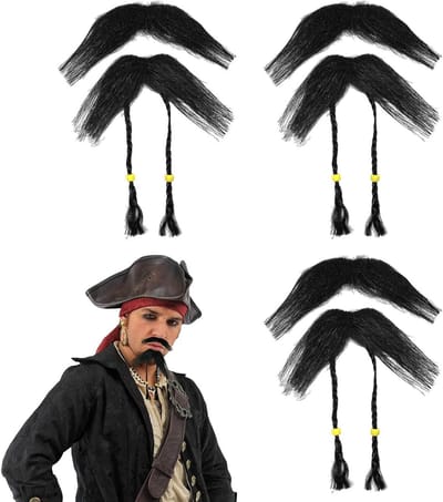 Set van 3 Piraten Gezichtsaccessoires, Nep Snor en Baard, Vlecht Snor voor Piratenkostuum, Zelfklevende Piratenaccessoires, Perfect voor Feestjes en Themed Events