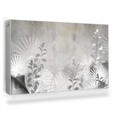 Wallfluent Magnetische Radiatorfolie - Magnetische Radiatorfolie Bescherming - 100x60 cm - Betonnen Structuur Delicate Boho Vegetatie - Radiatorbekleding Max Temperatuur 60 Graden - Grijs Behangplanten Radiatorbeschermer Magnetisch