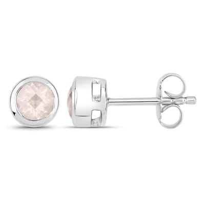 Vira Jewels Ohrstecker 925-Sterling Silber rhodiniert glänzend Rosenquartz rosa rund