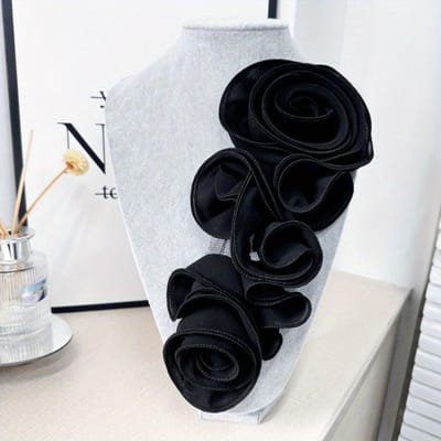 1 stuk Handgemaakte Zwart-Witte Stof 3D Bloemen Applicatie DIY Bruidsjurk en Formele Kleding Versiering Accessoire, Bruiloft Accessoires