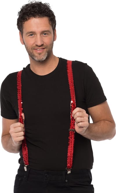 Partychimp Voordeelverpakking 6 pack Bretels Pailletten Rood voor bij Carnavalskleding Heren Carnaval Accessoires - 2,5 cm breed - Elastaan – One-Size- 6 pack