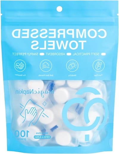 Gecomprimeerde Handdoeken - Mini Wasdoekjes - Persoonlijke Hygiëne - Individueel Verpakt - 100 stuks - Wit