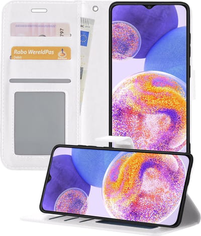 Hoesje - Geschikt voor Samsung Galaxy A23 - Luxe Bookcase - Walletcase Hoes - Portemonnee - Cover - Telefoonhoes - Wit