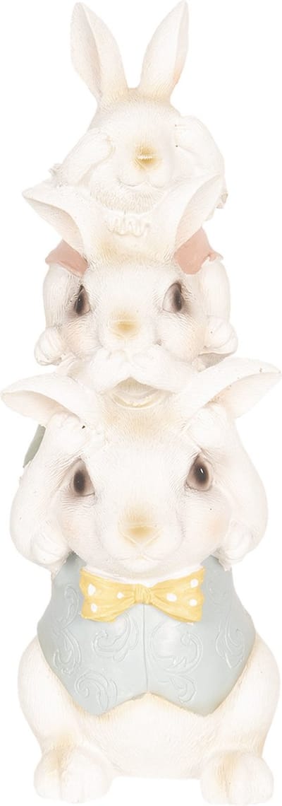Clayre & Eef Decoratie Beeld Konijnen 6PR2605 10*9*25 cm - Meerkleurig Polyresin Decoratief Figuur Decoratieve Accessoires Woonaccessoires