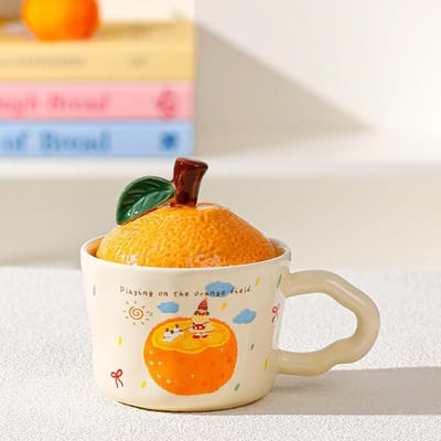 Tasse à eau orange Bureau Cadeau d'anniversaire Tasse en céramique Mug Mug avec couvercle Souvenir Tasse mignonne Eau potable ménagère 330ML