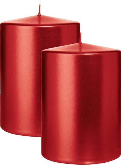 Wiedemann Cilinderkaars/stompkaars groot - 2x - metallic rood - 15 x 10 cm - 113 branduren - zuilkaarsen