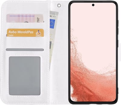 Hoes - Met Pasjeshouder - Geschikt voor Samsung Galaxy S22 Plus - Luxe Bookcase Portemonee - Flip Case - Kunstleer Book Case - Flipcase - Book Cover - Walletcase - PortemonneeHoes - Wit
