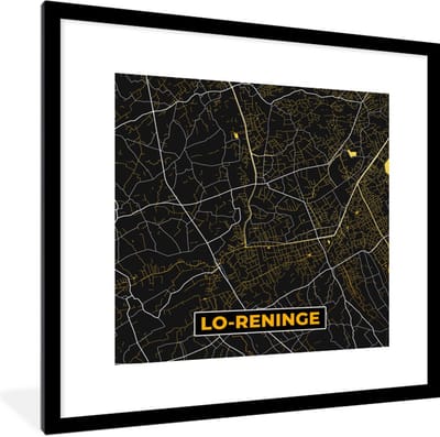 Fotolijst incl. Poster - Stadskaart - Goud - Plattegrond - Lo-Reninge - Kaart - 40x40 cm - Posterlijst