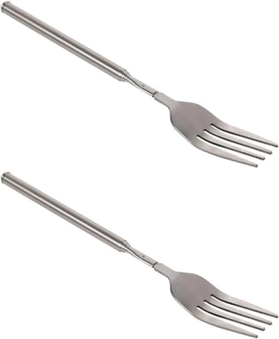 ByShane - Telescopische uitschuifbare vork met lange handgreep voor dessert BBQ diner fruit - 2 stuks