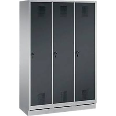 Kapstok Evolo S 3000, staal, met fitting, 3 compartimenten met allebei B 400 mm, Draaigrendel, blank aluminium RAL 9006/antraciet RAL 7016