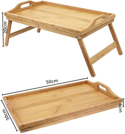 Bamboe inklapbare bedtafel voor op bed met dienblad - Houten Bedtafelje - Laptoptafel - Ontbijt Bed - Bank dienblad