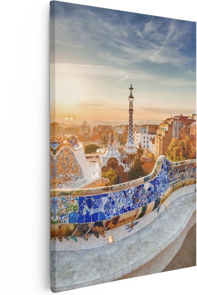 Artaza Canvas Schilderij Barcelona - 20x30 cm - Klein - Wanddecoratie Skyline - Muurdecoratie Mozaiek - Kamer Accessoires Zon
