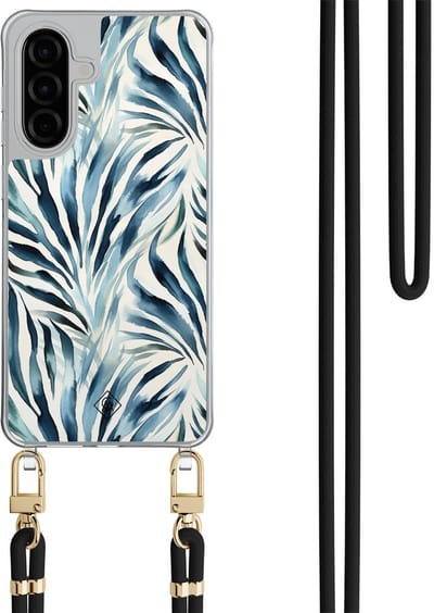 Casimoda® hoesje met zwart koord - Geschikt voor Samsung A56 - Japandi Waves - Afneembaar koord - TPU/polycarbonaat - Blauw