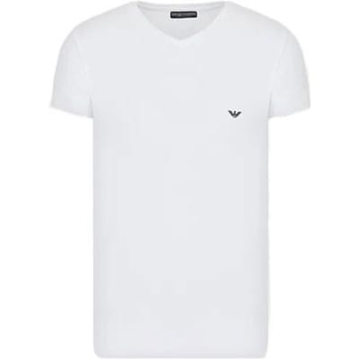 Emporio Armani FW22 Effen Kleur Logo Print V-hals Trui Korte Mouw T-shirt Heren Tops Wit 110810CC-72910-0010 S white