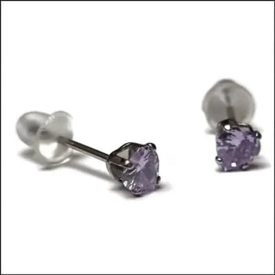 Aramat Jewels | Oorbellen | Stalen Hartjes Oorstekers Zirkonia – Diverse Kleuren & Maten 316L RVS | Zilverkleur / 4 mm / Lila | | | Staal | Kinderen, Volwassenen | Verkleurd niet