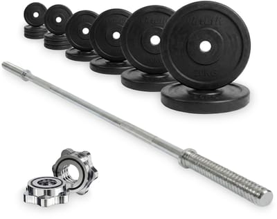 VirtuFit Rubberen Halterset - 90 kg - Volledige set - Incl. Halterstang, Halterschijven en Veerclipsluitingen