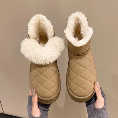 Winter Nieuwe Stijlvolle Dames Sneeuwlaarzen Fleece gevoerd Waterdicht Korte Dames Katoenen Schoenen Warme Verdikte Dames Broodlaarzen 40