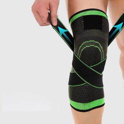 Jonyx - Kniebrace - Knieband - Compressie - Bandage - Knee sleeve - Tegen blessures - Elastisch - Grijs/groen - Met wikkelbanden - Maat XL