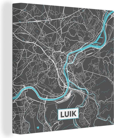 Canvas Schilderij België – Luik – Stadskaart – Kaart – Blauw – Plattegrond - 20x20 cm - Wanddecoratie