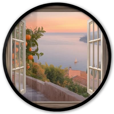 Poster in lijst Rond - Fotolijst 40x40 cm - Posters - Doorkijk - Uitzicht - Meer - Landschap - Ronde posterlijst zwart - Decoratie - Wanddecoratie woonkamer - Muurdecoratie slaapkamer