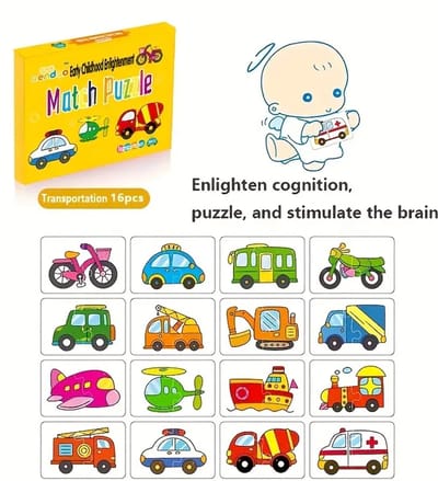 16-delige Educatieve Voertuigen Puzzel Set - Match Puzzel voor Kinderen - Leer Voertuigen Herkennen - Stimuleert Cognitieve Ontwikkeling en Hand-oog Coördinatie - Geschikt voor Peuters van 0-3 Jaar - Ideaal als Cadeau