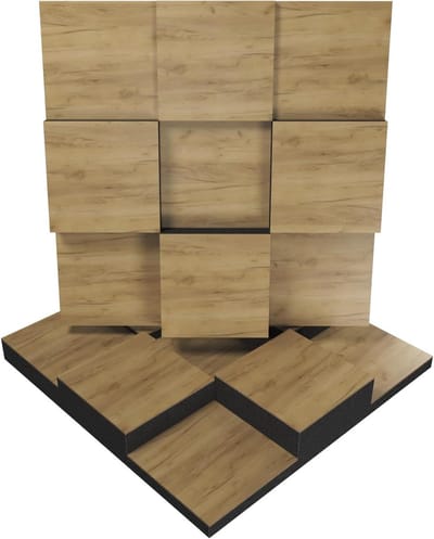 Geluidsisolatie Panelen - Akoestische Diffusie - Studio Geluid Verbeteren - Absorptie en Reflectie - 50x50x7.5 cm - Eiken