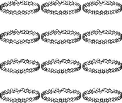 Dailygoods- Halskettingset 12 Stuks - Zwarte Stretch Halsbanden - Choker Ketting - Vintage/Punk/Gothic - Jaren 90 Accessoires - Rekbaar tot 60 cm
