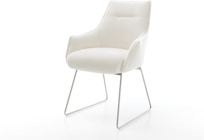 Gestoffeerde-stoel Alja-Flex met armleuning slipframe roestvrij staal bouclé zacht beige pocketveer kern