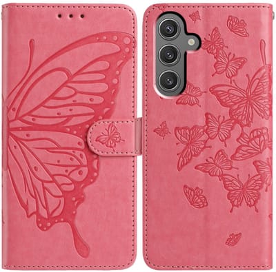 BoekCover Hoes Etui geschikt voor Samsung Galaxy A37 - A36 - A56 - Vlinders - Roze - V1*