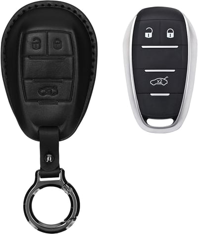 kwmobile leren autosleutel hoesje geschikt voor Alfa Romeo 3-knops draadloze autosleutel - Als sleutelhanger met sleutelring - Echt leer in zwart