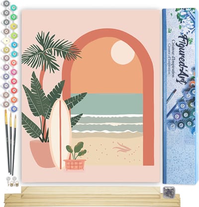 Figured'Art Schilderen op Nummer Volwassenen canvas Boog naar de zee- Handwerk acrylverf Kit DIY Compleet - 40x50cm met DIY houten lijst