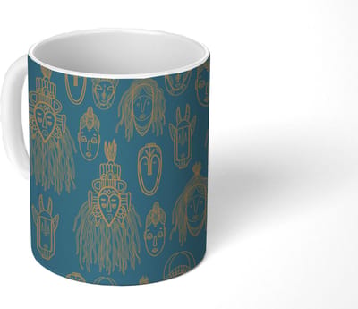Mok - Koffiemok - Masker - Afrikaans - Goud - Patronen - Mokken - 350 ML - Beker - Koffiemokken - Theemok