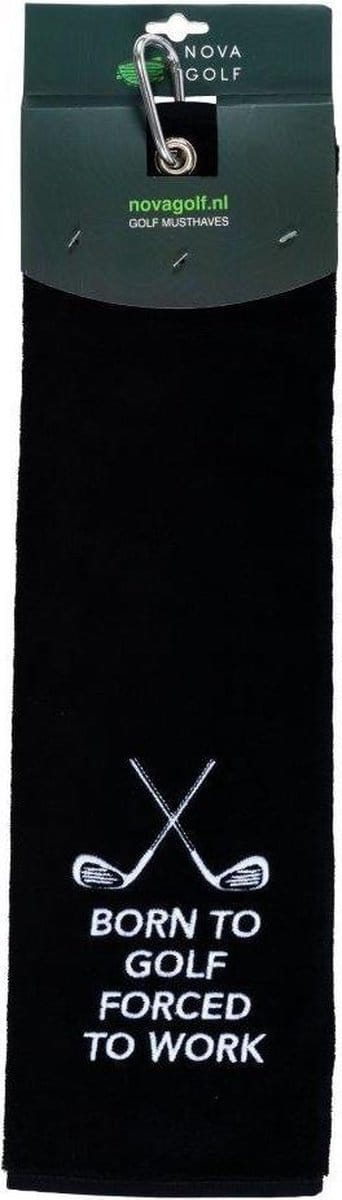 Nova Golf 'Born To Golf Forced To Work' Golfhanddoek - Zwart wit