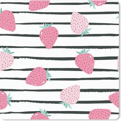 Muismat 20x20 cm - Mousepad Zomers - Aardbeien - Roze - Strepen - Muismatten