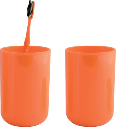 MSV Badkamer drinkbeker/tandenborstelhouder Porto - 2x - PS kunststof - oranje - 7 x 10 cm