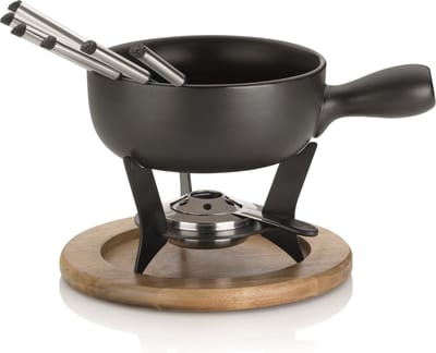 Fondueset Keramiek met hout, Zwart - Kela