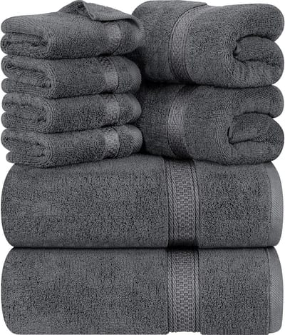 8-Delige Handdoekset - 2 badhanddoeken, 2 handdoeken en 4 Washandjes Katoen Hotelkwaliteit Superzacht en Zeer Absorberend (Grijs).